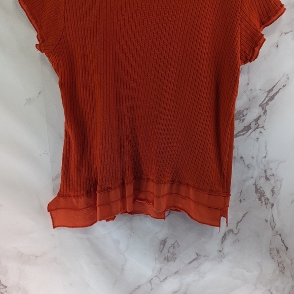 Soft Surroundings Shirt Womens Large Orange Roma Ribbed Ruffle Button Scoop - Picture 8 of 12